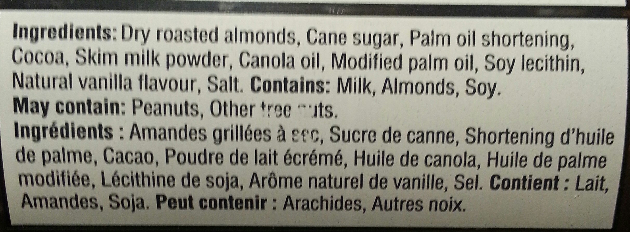 Tartinade amande au chocolat noir - Ingredients - fr
