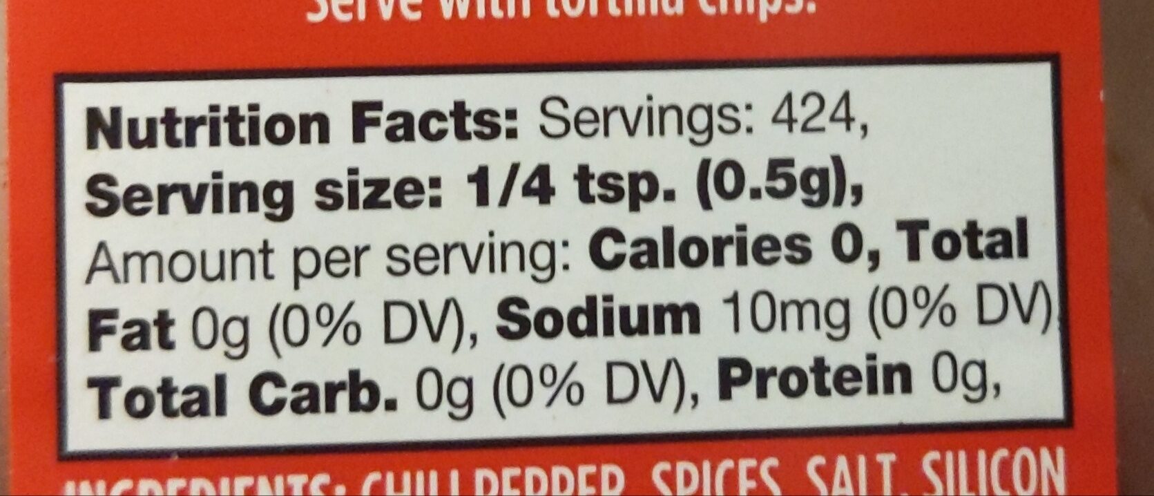 Chili Powder - Nutrition facts