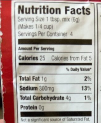 Homestyle gravy mix - Nutrition facts