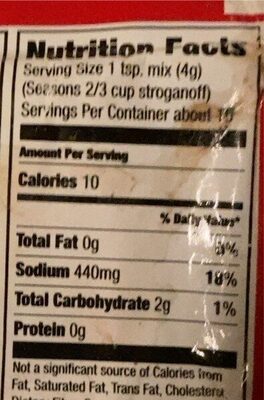 Slow cookers beef stroganoff seasoning mix - Nutrition facts