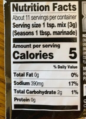 Case of grill mates peppercorn garlic marinade - Nutrition facts