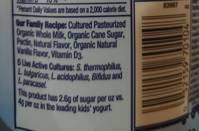 Organic whole milk yogurt - Ingredients