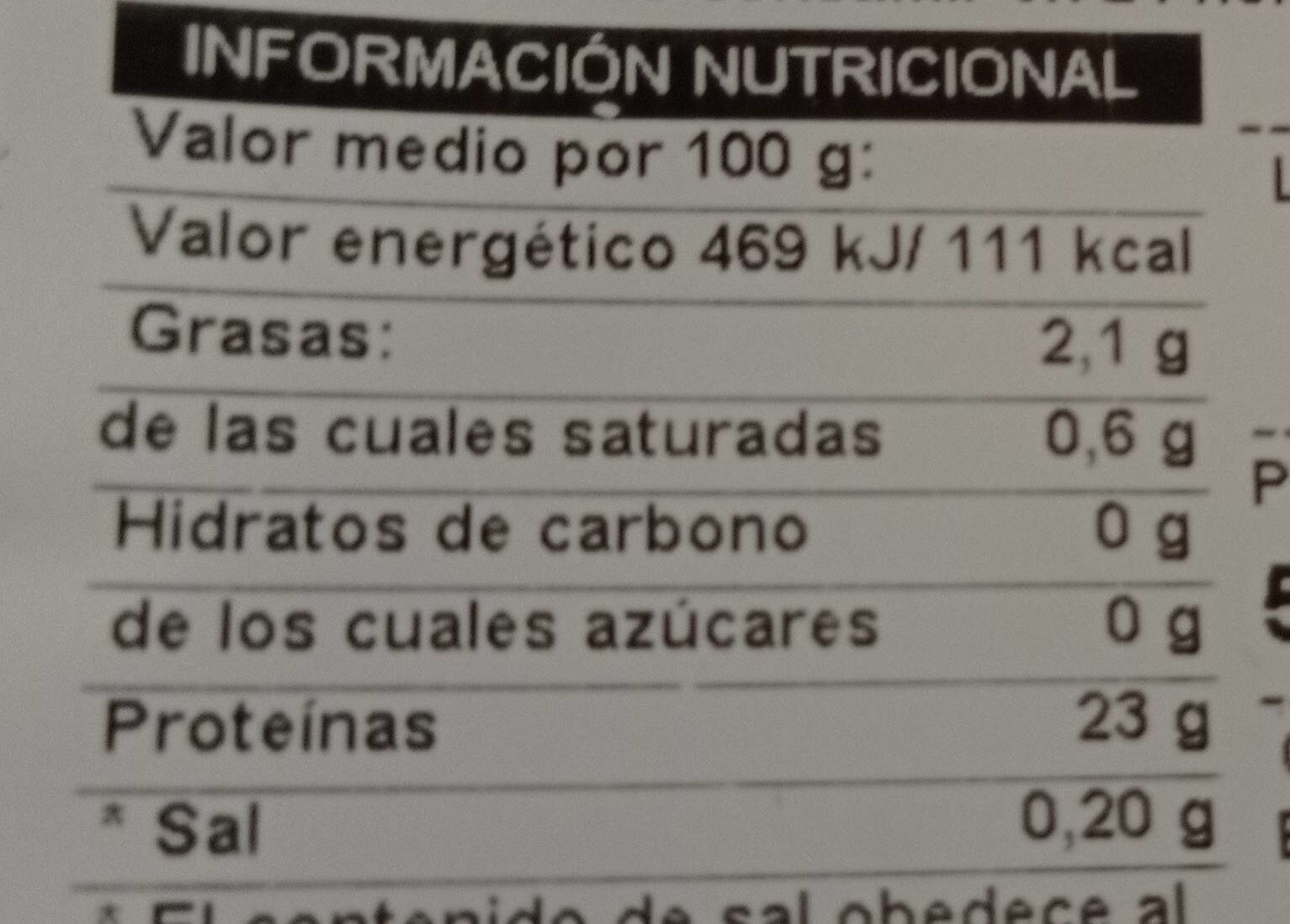Pechuga entera amarilla - Nutrition facts - es