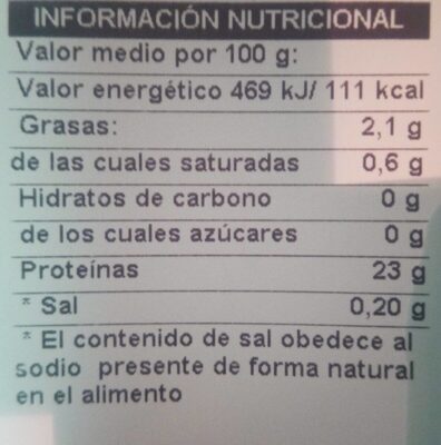 Pit filetejat groc - Informació nutricional - es
