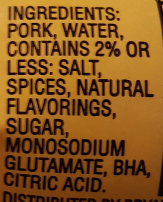 Mild Pampered Pork Sausage - Ingredients