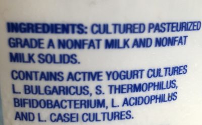 La yogurt, probiotic plain nonfat yogurt - Ingredients
