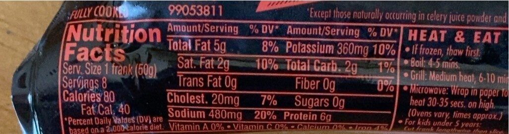 Lean Beef Franks - Nutrition facts