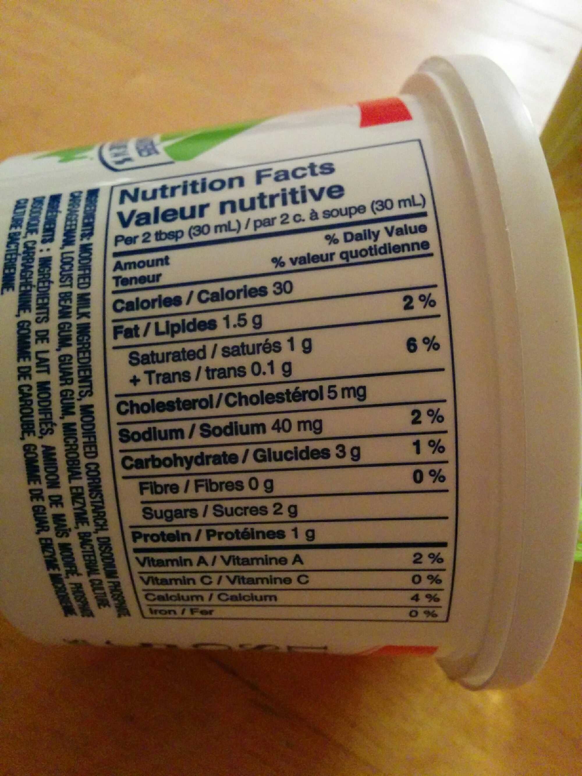 Crème sure légère - Nutrition facts - fr