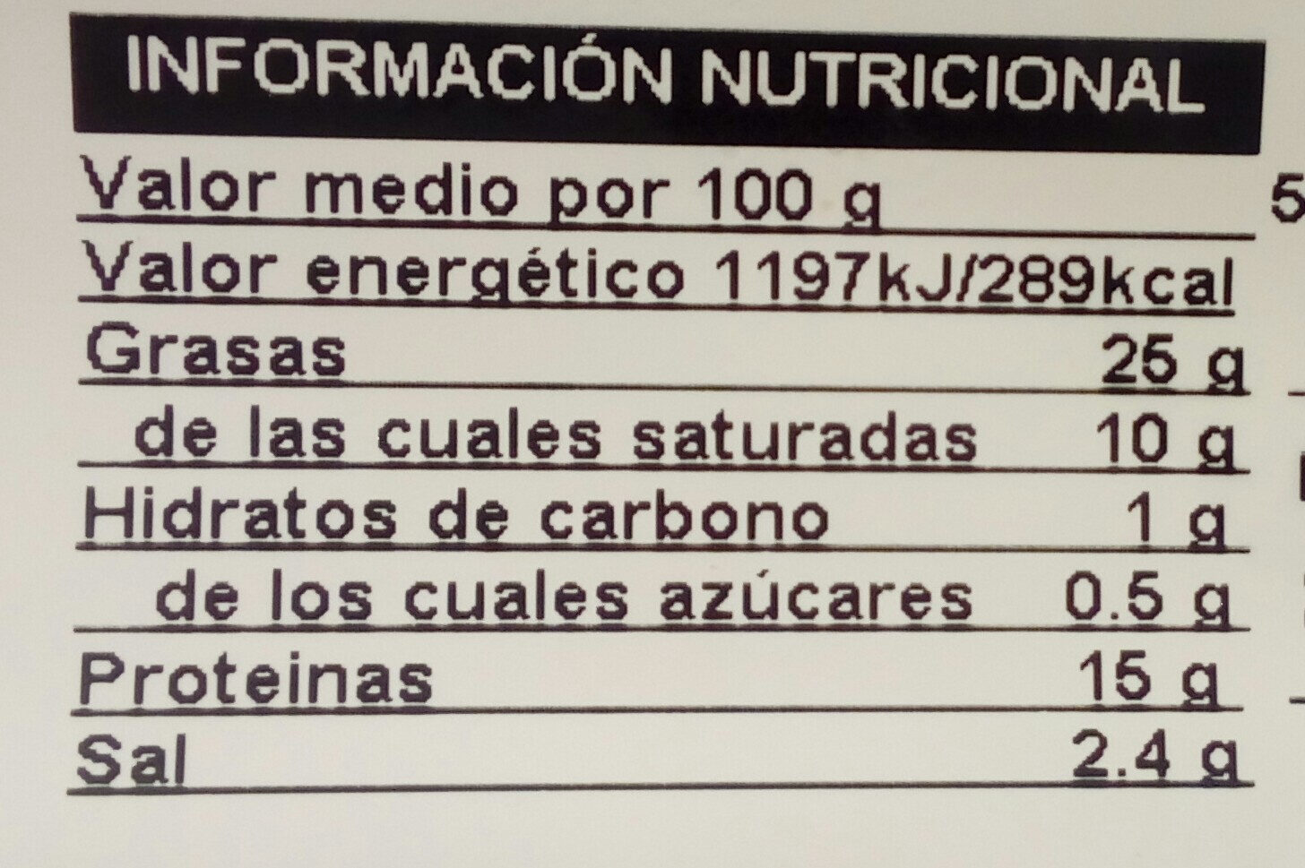 Bacon ahumado - Informació nutricional - es