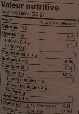 One minute oats - Tableau nutritionnel