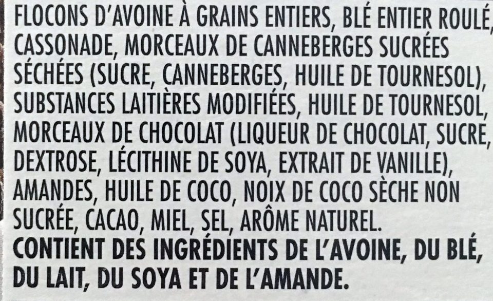 Croque Nature chocolat noir, canneberges et amendes - Ingredients - fr