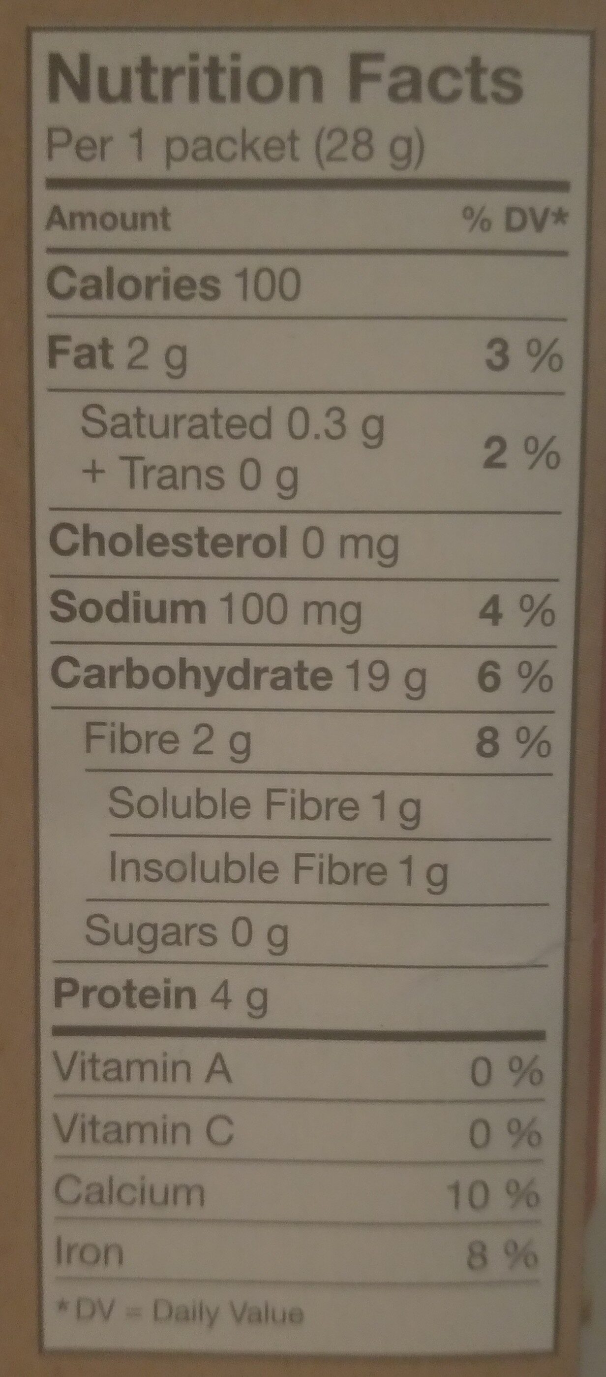 Regular Instant Oatmeal - Nutrition facts