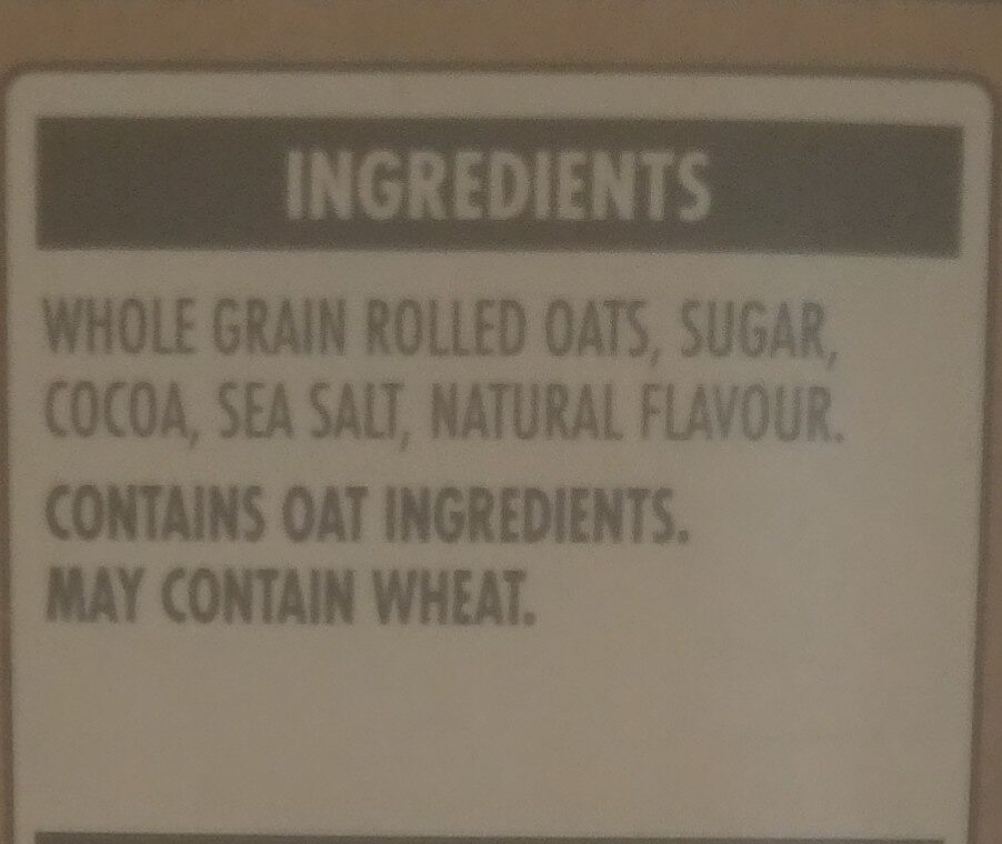 Cocoa & Sea Salt Instant Oatmeal - Ingredients