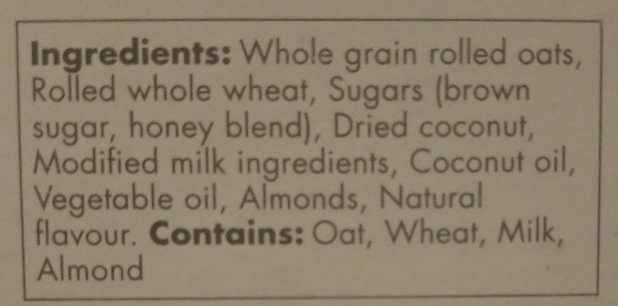 Original Harvest Crunch Granola Cereal - Ingredients