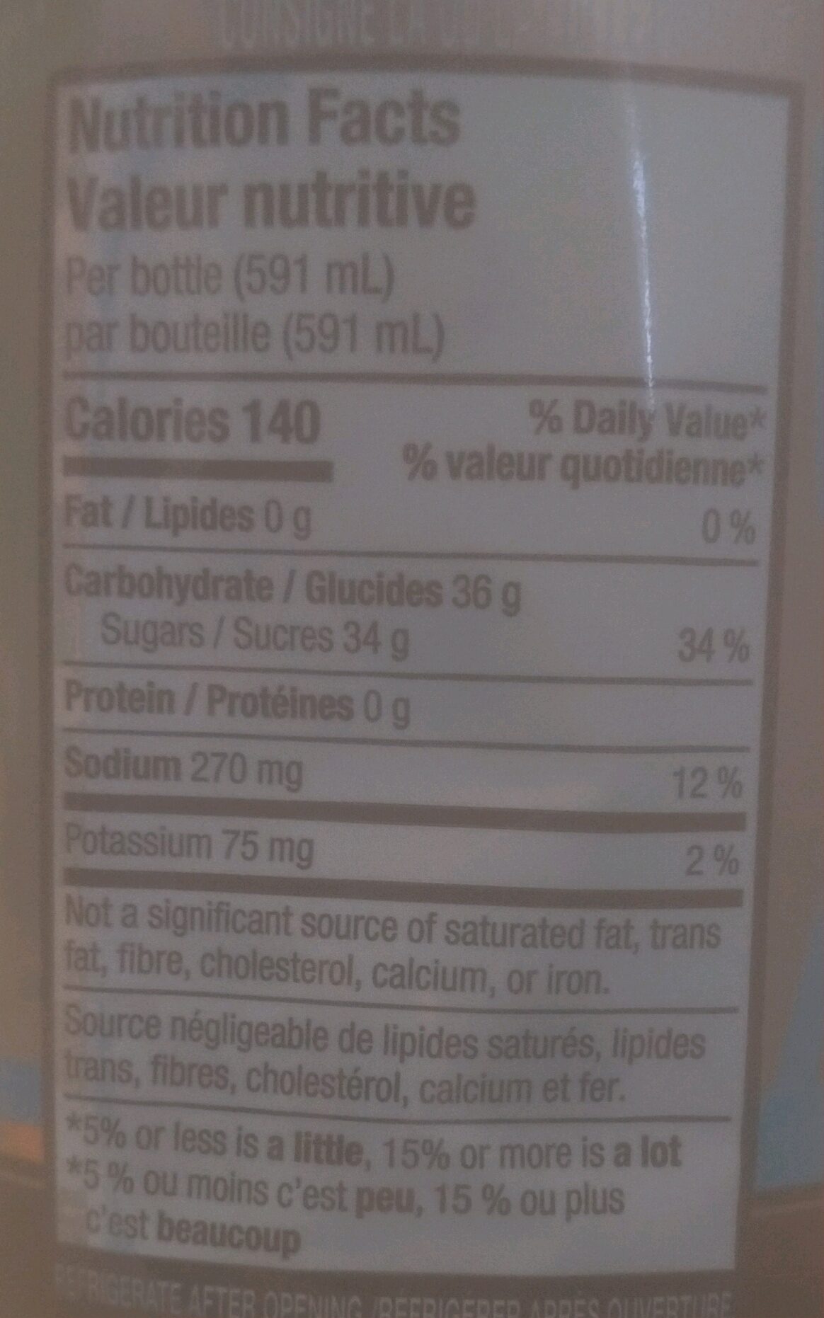 Cool Blue G - Nutrition facts