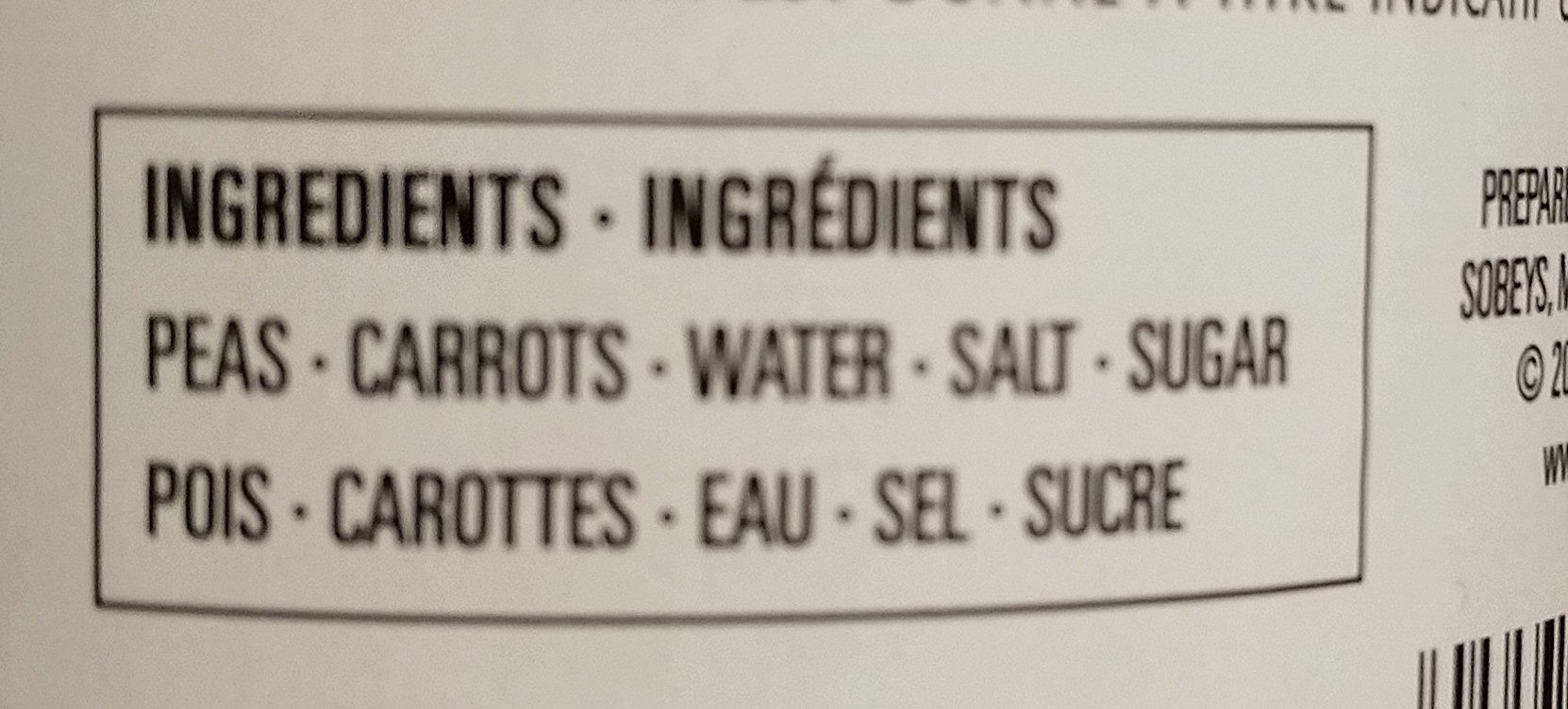 Pois sucrés et carottes - Ingrédients