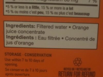 100% Pure Low Pulp Orange Juice from Concentrate - Ingrédients