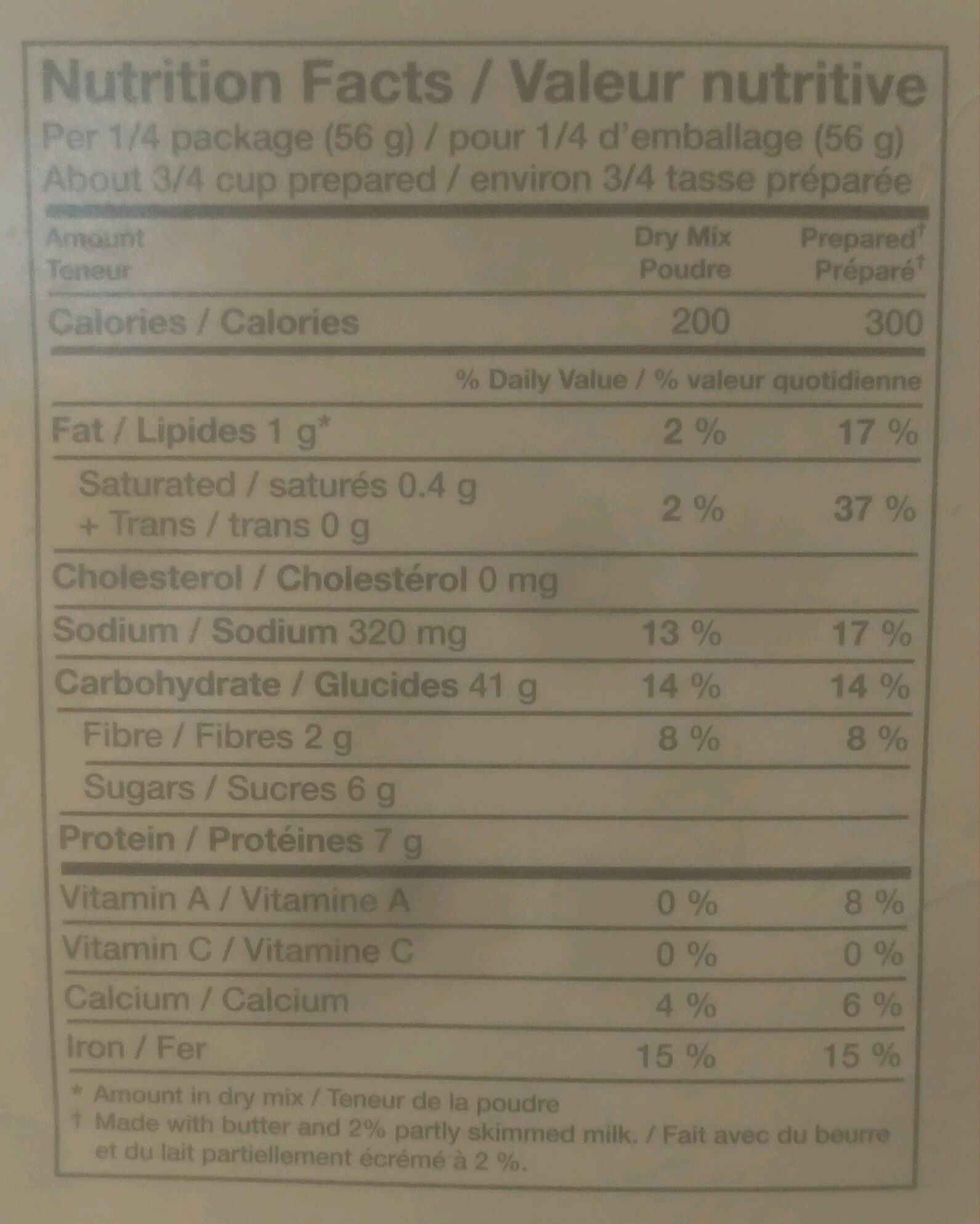 Macaroni & Cheese - Nutrition facts