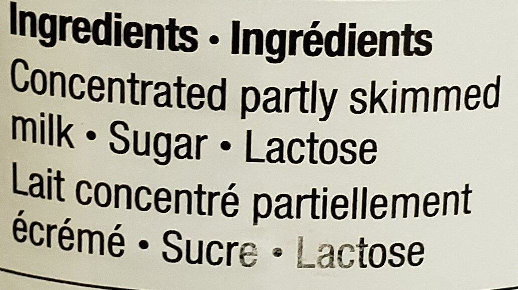 low fat sweetened condensed milk - Ingrédients - en