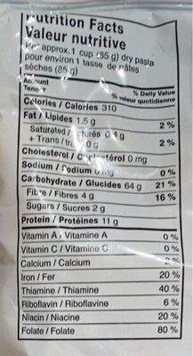 penne rigate - Nutrition facts - fr