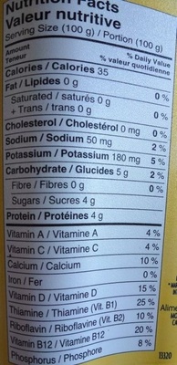 Source 0% MG Vanille - Tableau nutritionnel
