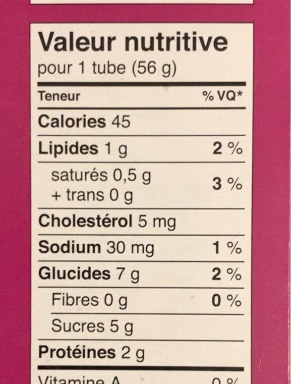 Tubes - Nutrition facts - fr