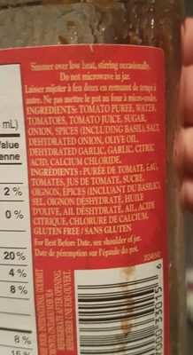 Sauce Tomate Marinara au Basilic - Ingrédients