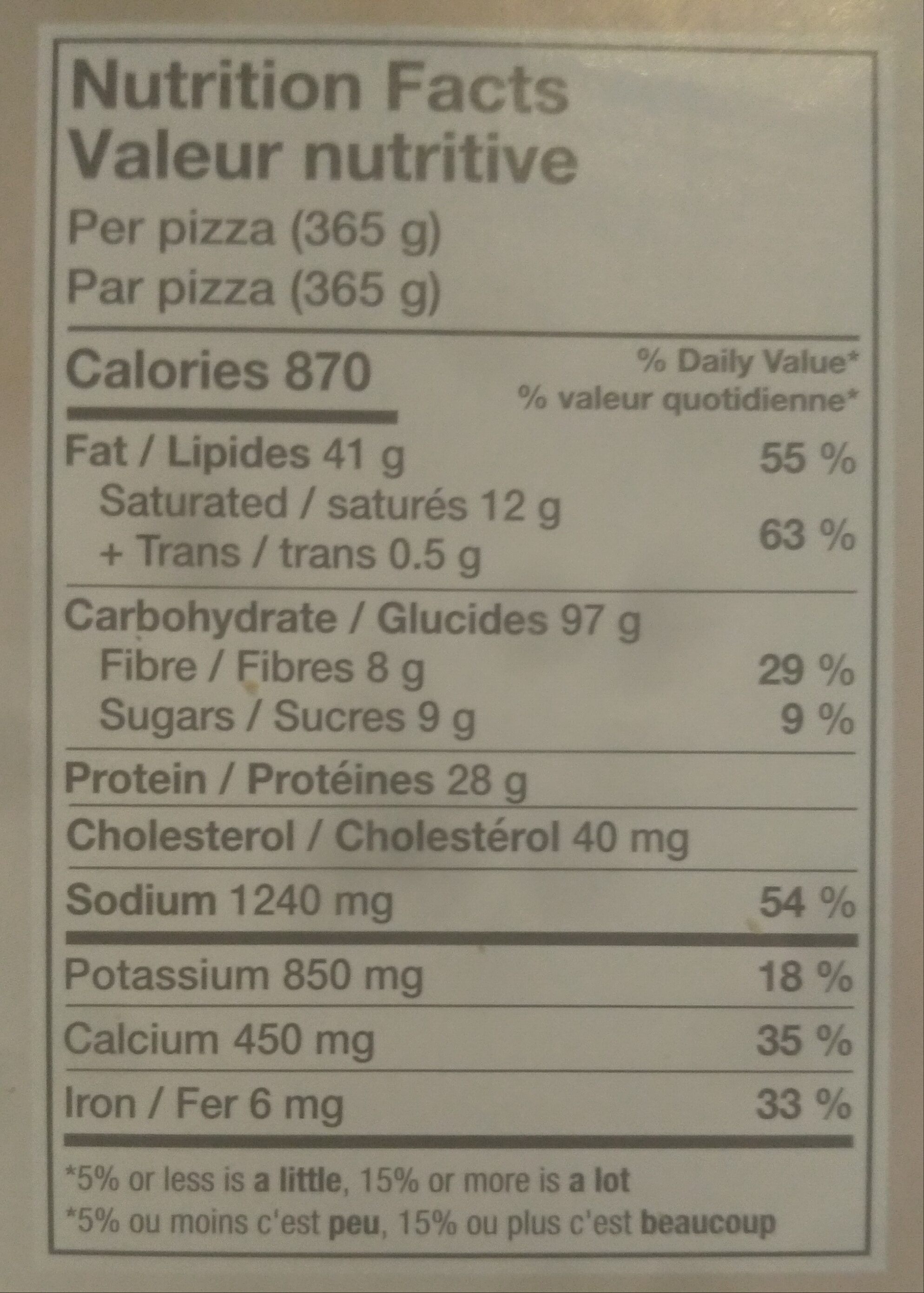 Pizza Funghi, Thin crust - Nutrition facts