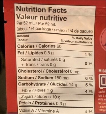 Sweet and Sour - Nutrition facts