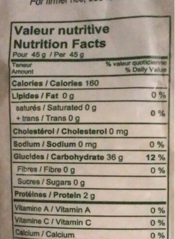 RICE White natural long grain - Nutrition facts - fr