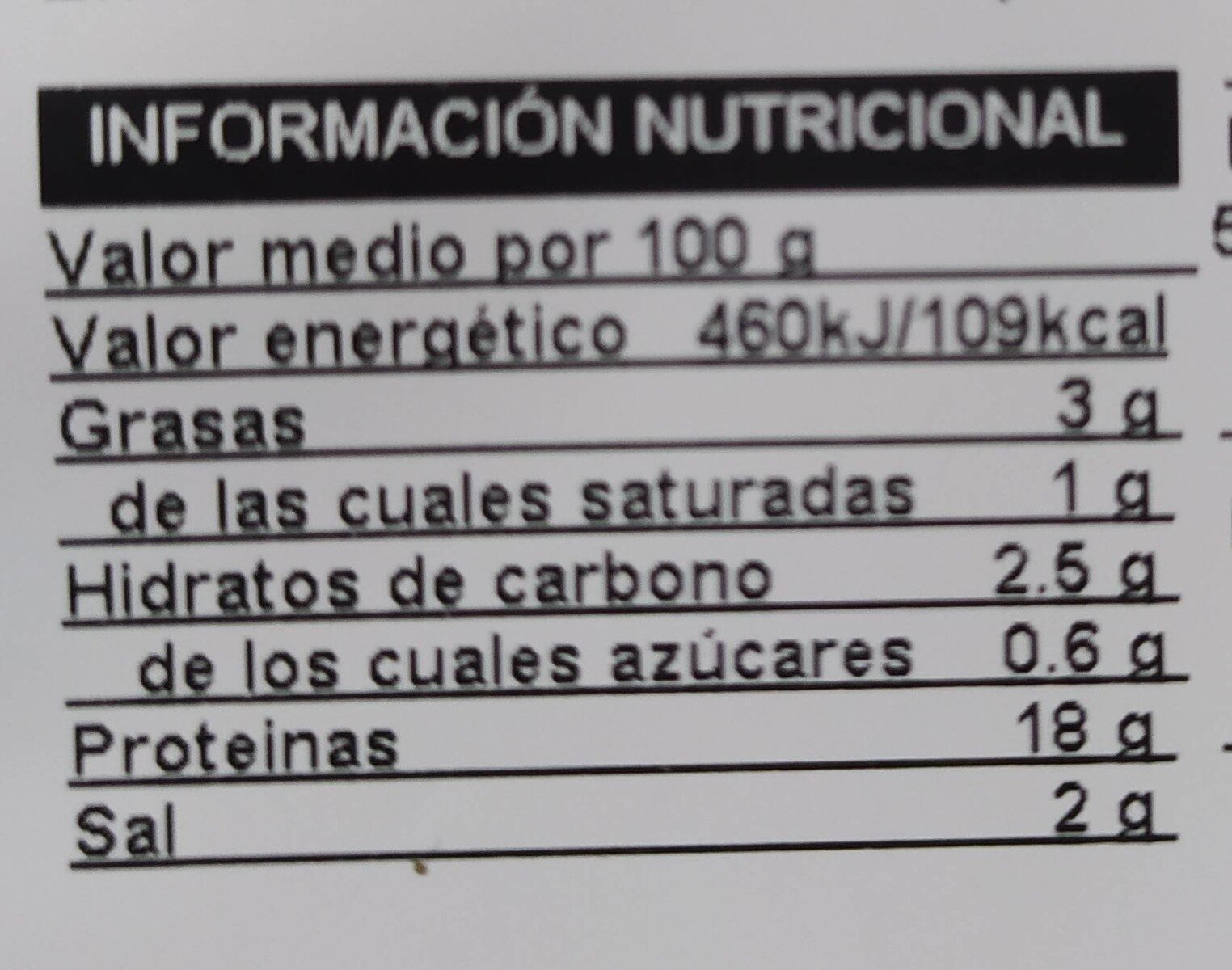 Finísimo jamón cocido - Informació nutricional - es
