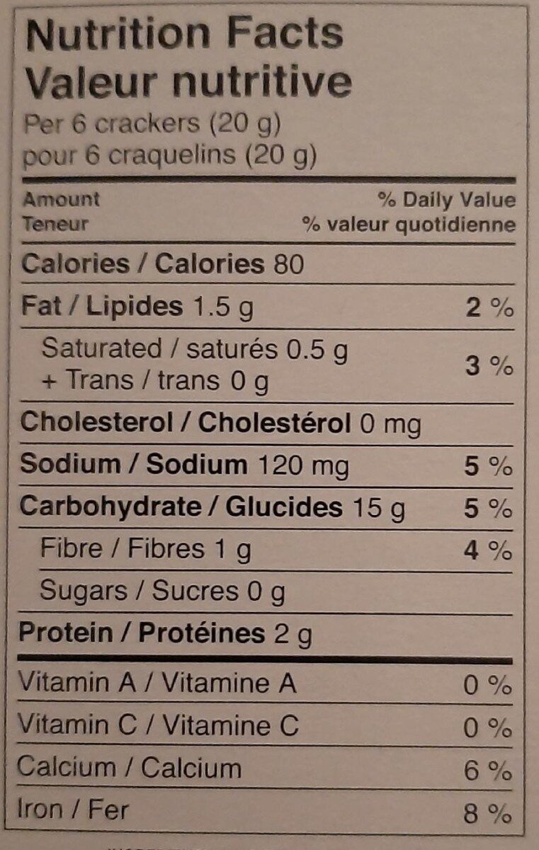 Carr's table water crackers - Nutrition facts