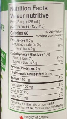 Peas assorted sizes - Tableau nutritionnel - en