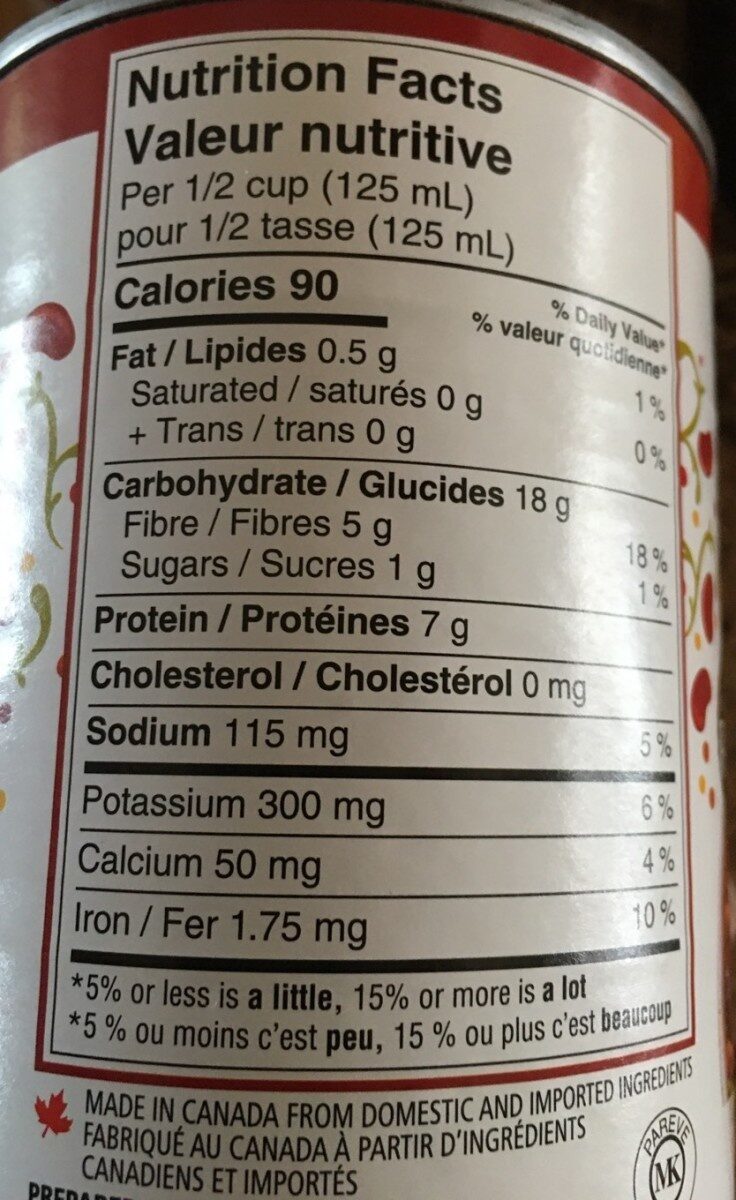 Dark Red Kidney Beans - Tableau nutritionnel