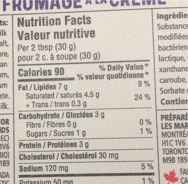 Fromage à la crème - Nutrition facts - fr