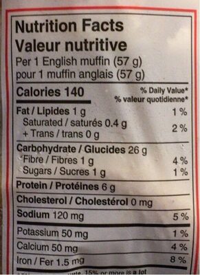 English muffins original - Nutrition facts - fr