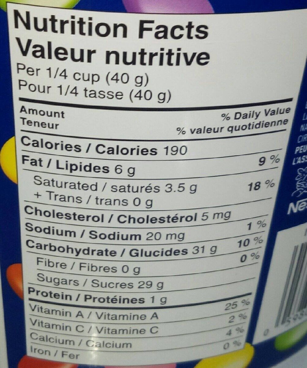 Smarties - Nutrition facts - fr