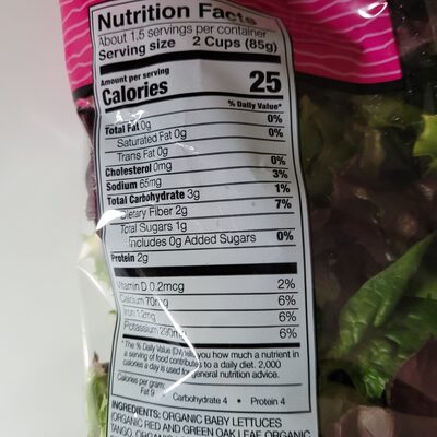 Organic Herb Salad Mix - Nutrition facts