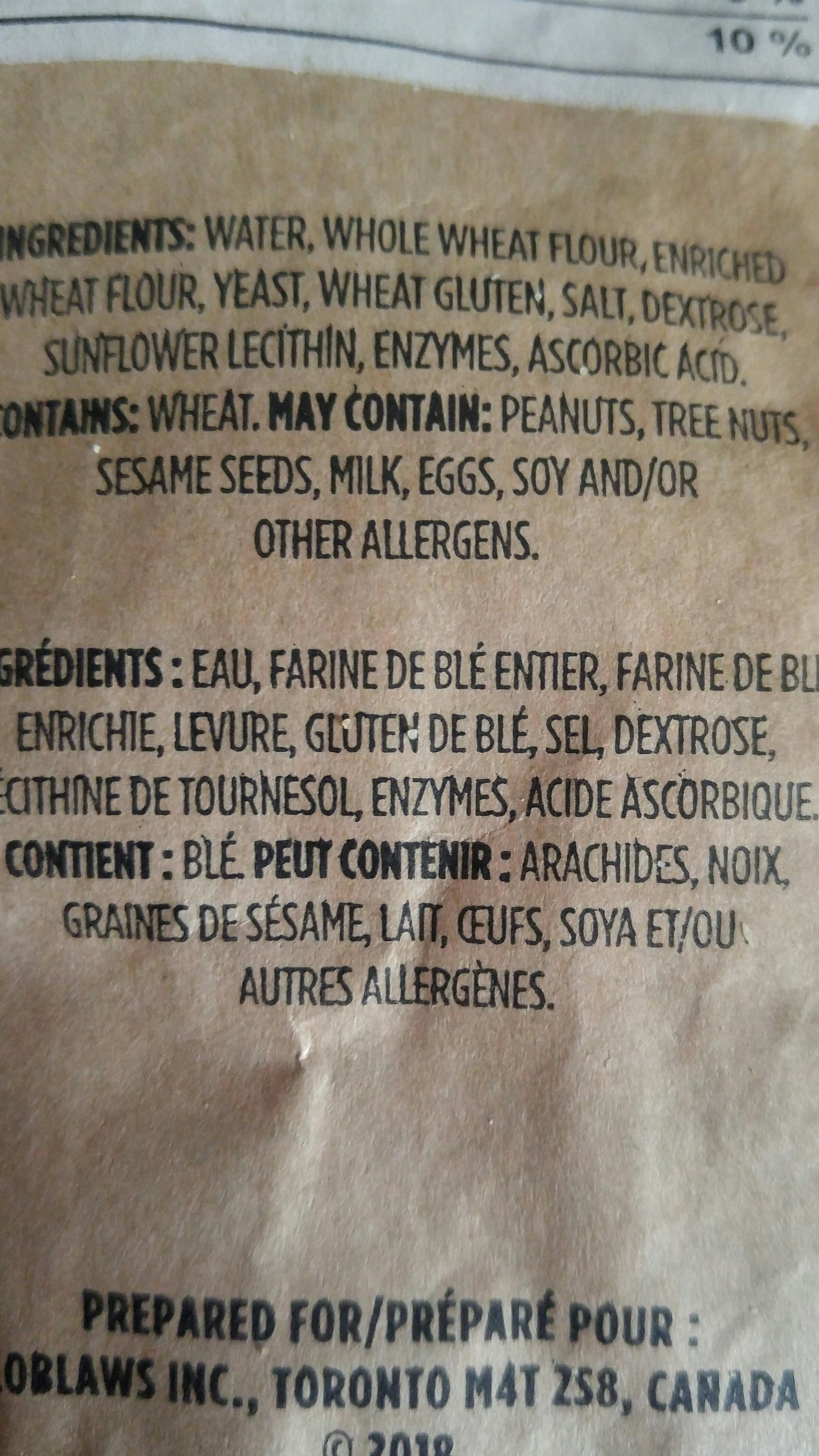 Baguette 60% de blé entier - Ingredients - fr