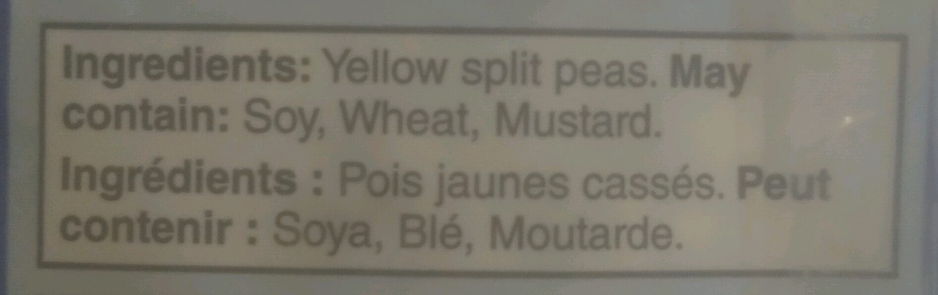 Yellow Split Peas - Ingrédients
