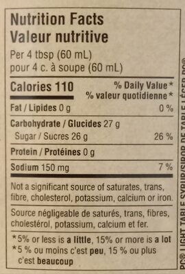 Light Table Syrup - Nutrition facts