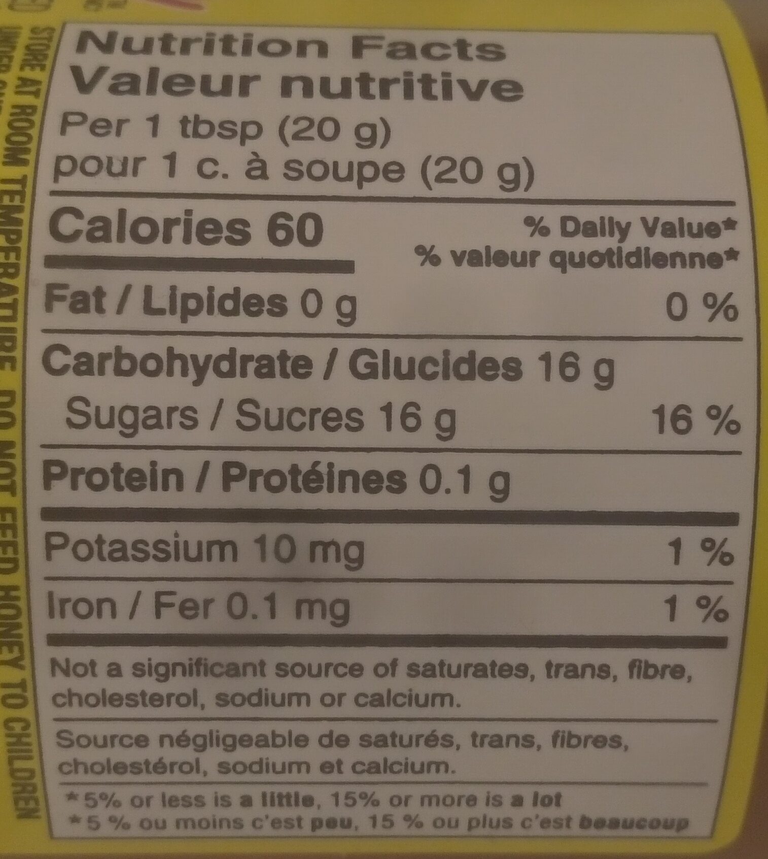100% Canadian Pure Liquid Honey - Nutrition facts