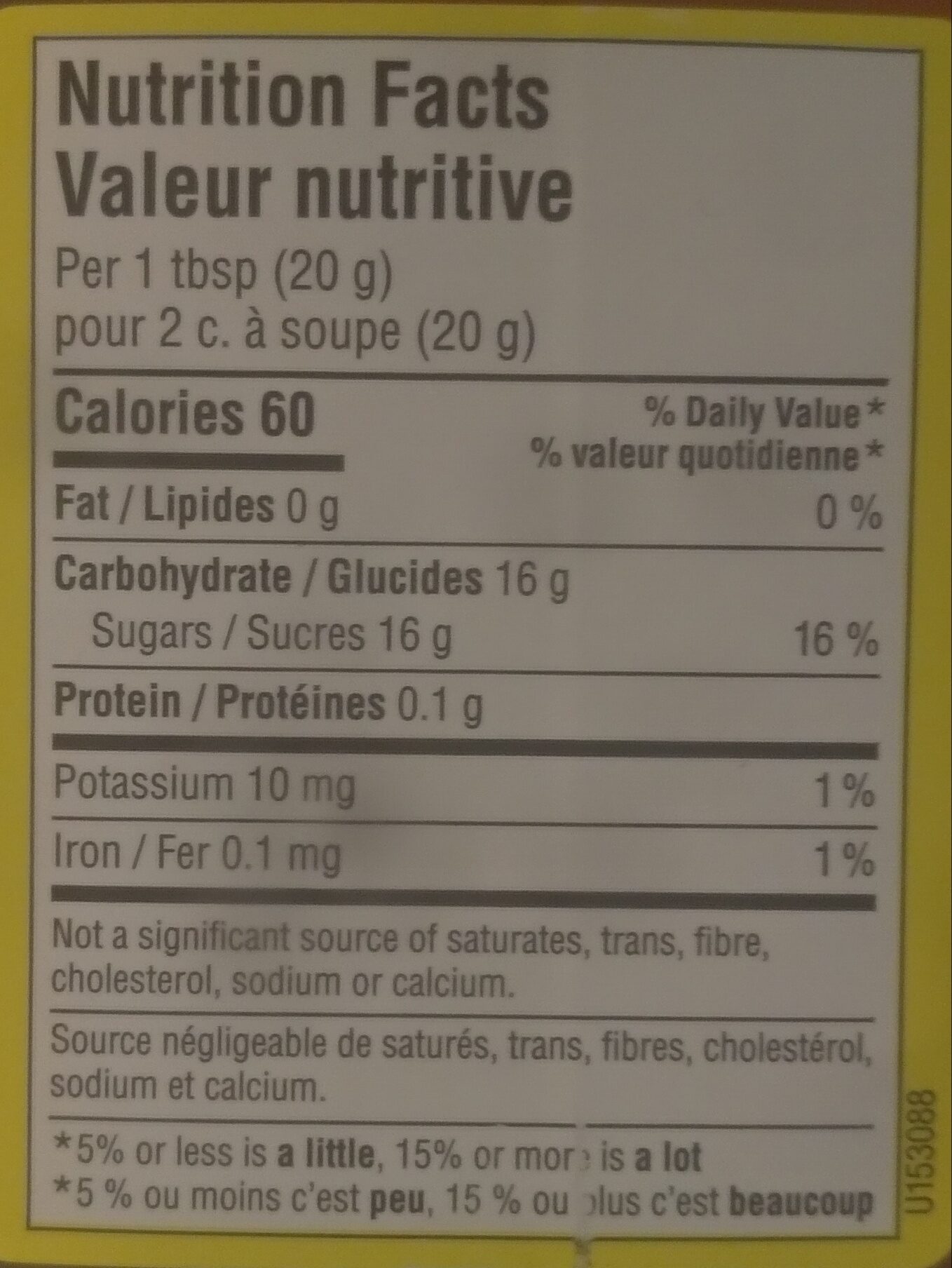 Liquid Honey - Tableau nutritionnel - en