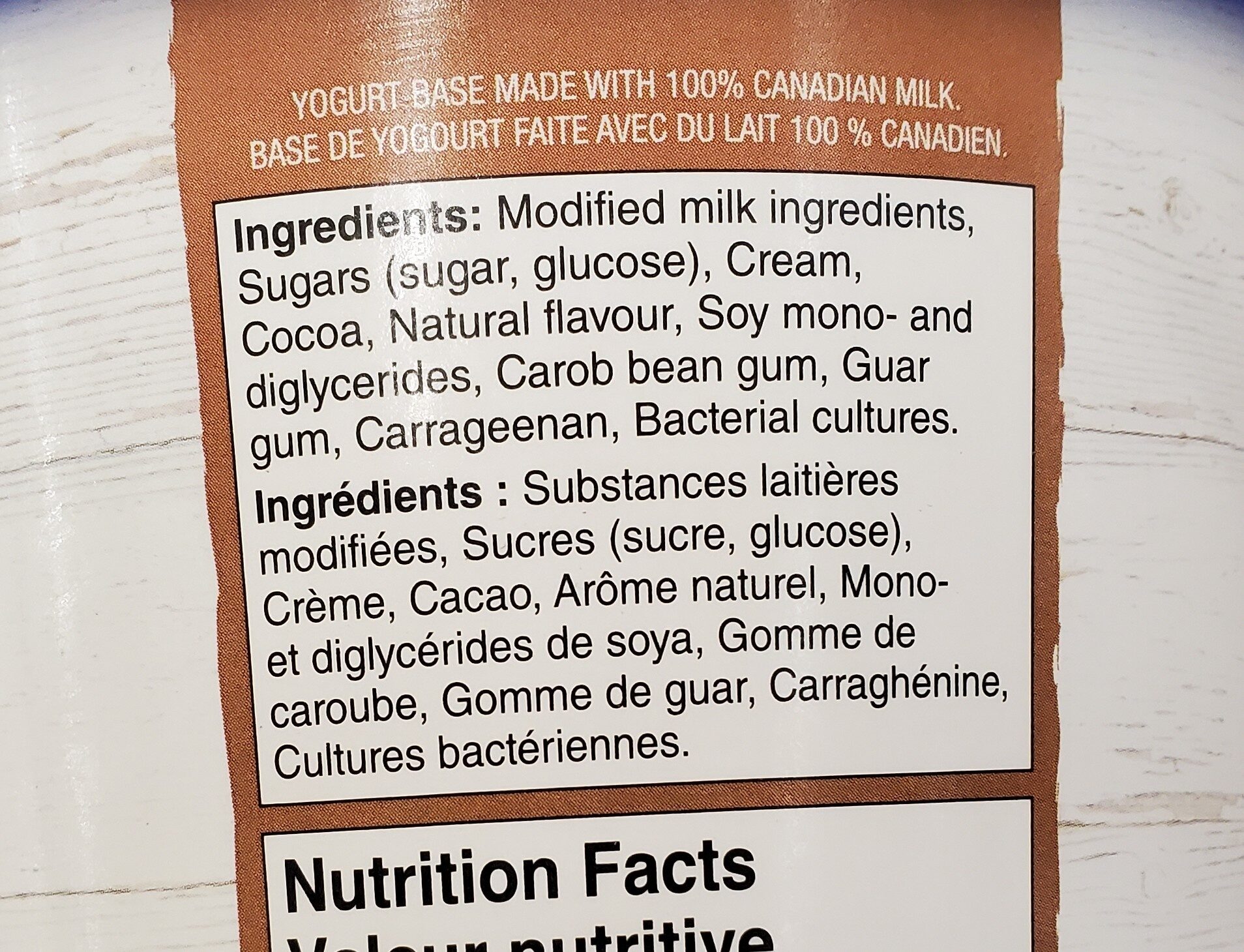 Chocolate frozen yogurt - Ingredientes - fr