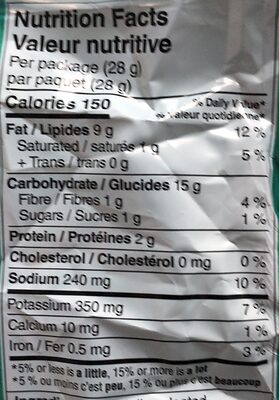 Salt & Vinegar Flavoured Potato Chips - Nutrition facts