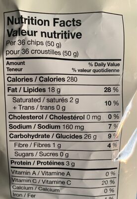 Classic Lightly Salted - Tableau nutritionnel