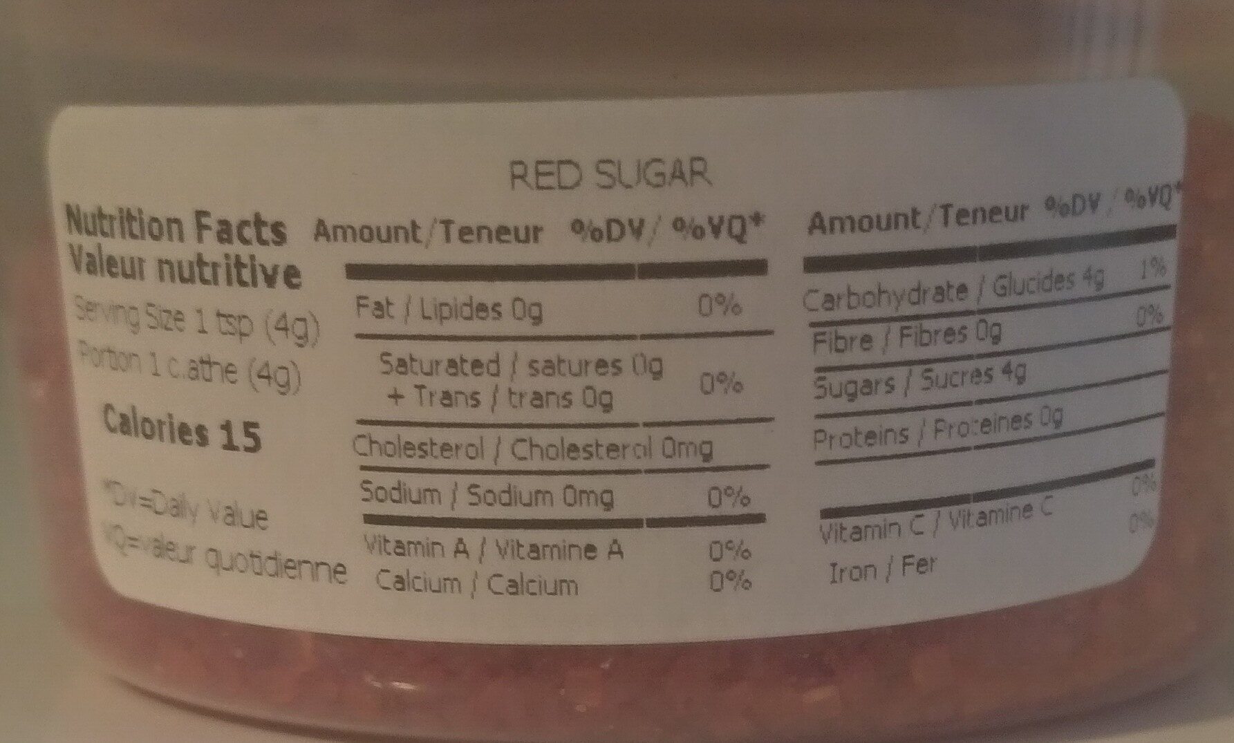Red Sugar - Tableau nutritionnel - en