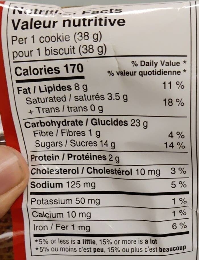 Chocolate chip cookies - Nutrition facts - fr