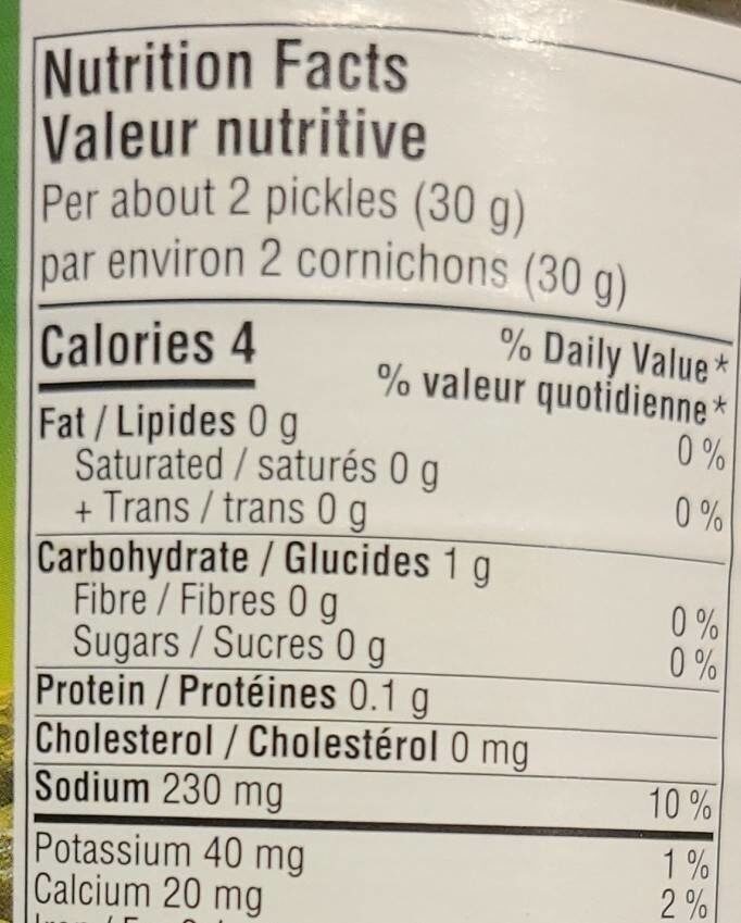 Baby dill - Nutrition facts - fr