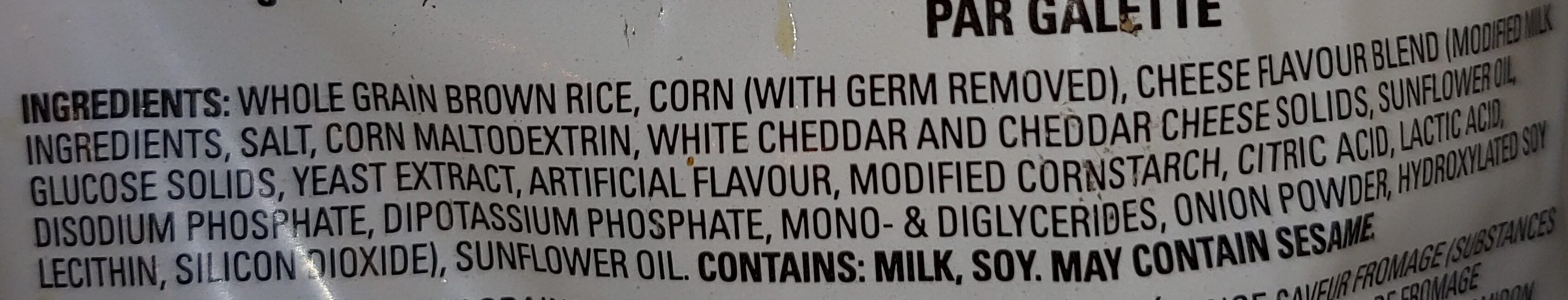 White cheddar - flavoured Rice cakes - Ingredients
